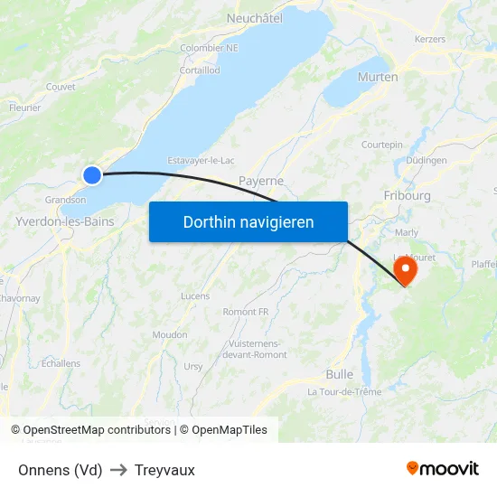 Onnens (Vd) to Treyvaux map