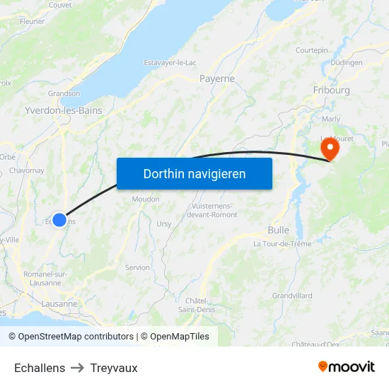 Echallens to Treyvaux map