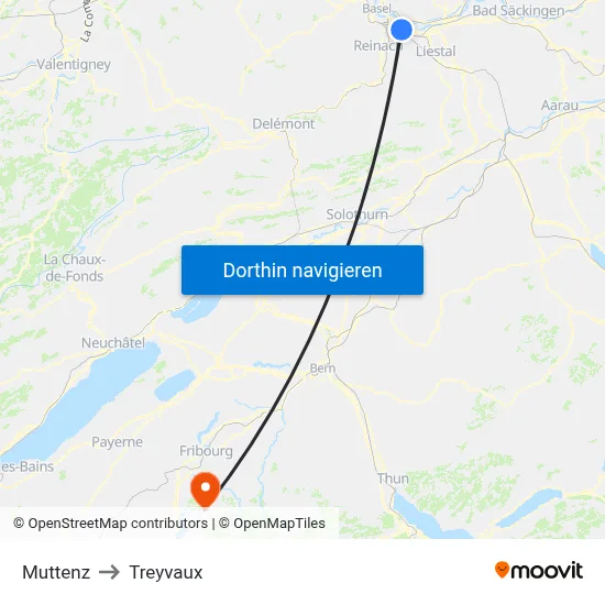 Muttenz to Treyvaux map