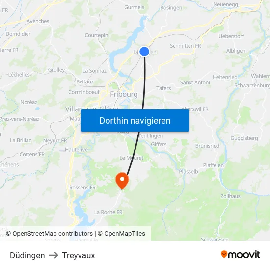 Düdingen to Treyvaux map