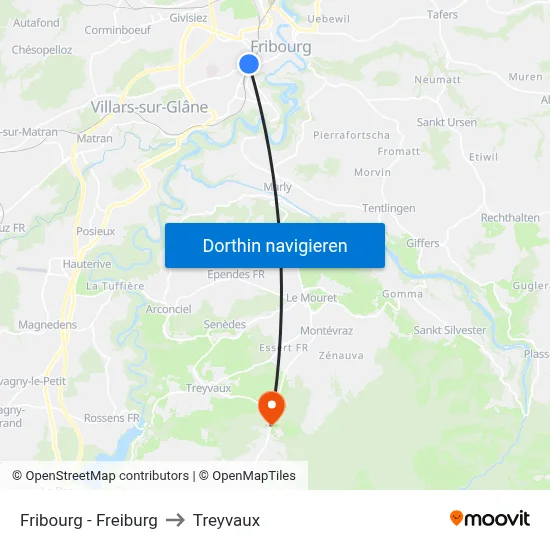 Fribourg - Freiburg to Treyvaux map
