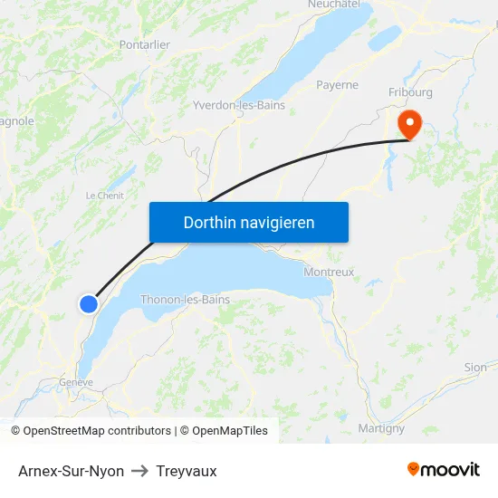 Arnex-Sur-Nyon to Treyvaux map