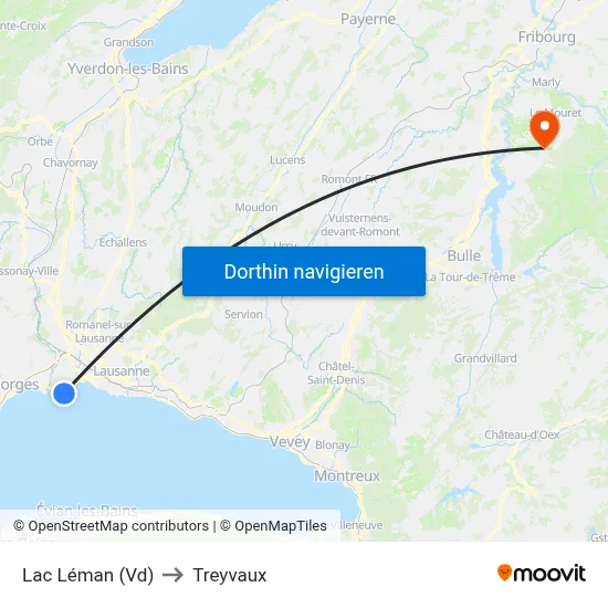 Lac Léman (Vd) to Treyvaux map
