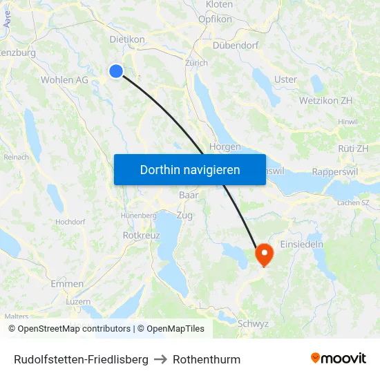 Rudolfstetten-Friedlisberg to Rothenthurm map
