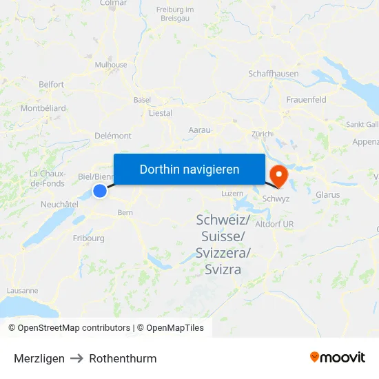 Merzligen to Rothenthurm map