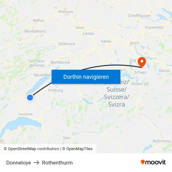 Donneloye to Rothenthurm map