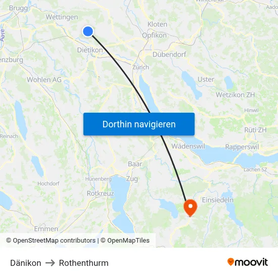 Dänikon to Rothenthurm map