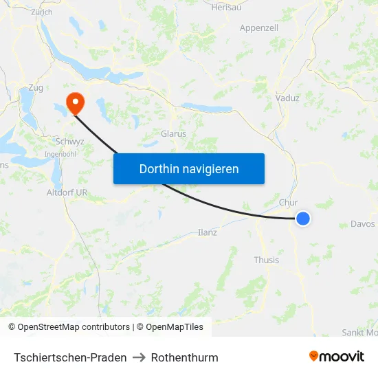 Tschiertschen-Praden to Rothenthurm map