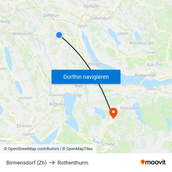 Birmensdorf (Zh) to Rothenthurm map