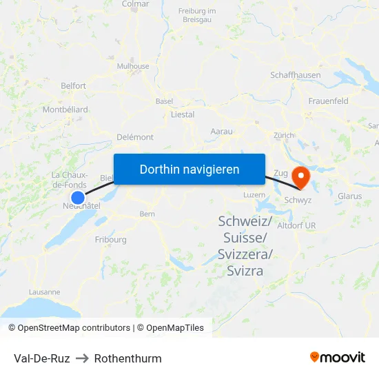 Val-De-Ruz to Rothenthurm map