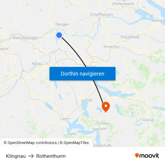 Klingnau to Rothenthurm map