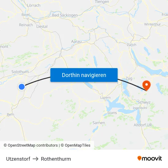 Utzenstorf to Rothenthurm map