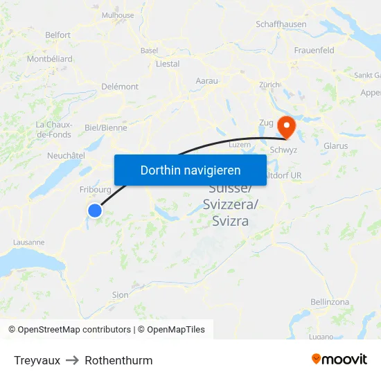 Treyvaux to Rothenthurm map