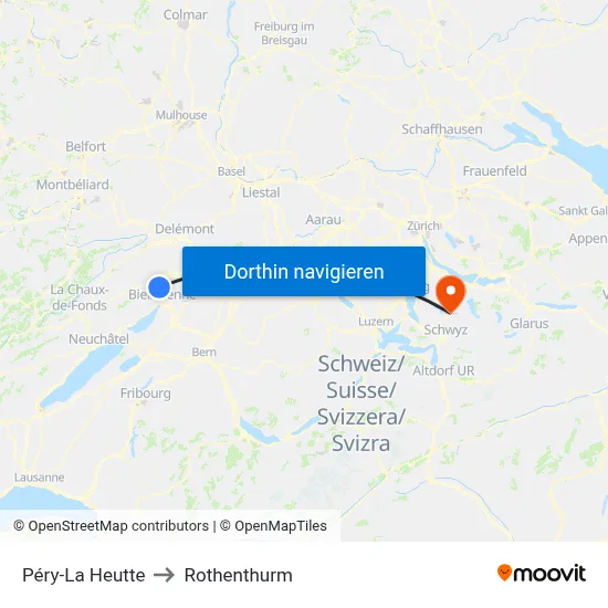Péry-La Heutte to Rothenthurm map