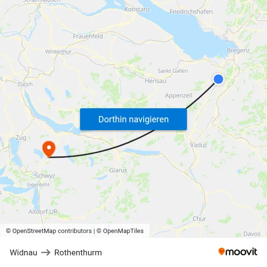 Widnau to Rothenthurm map