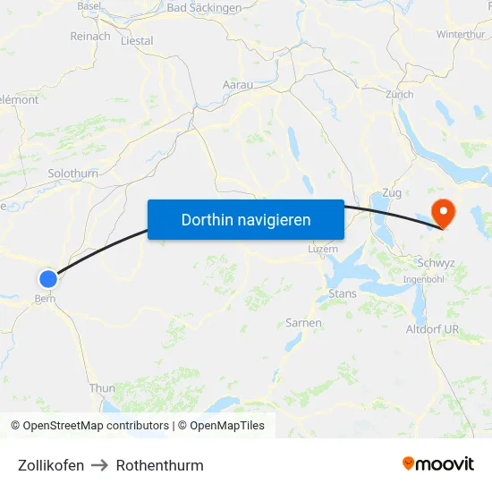 Zollikofen to Rothenthurm map