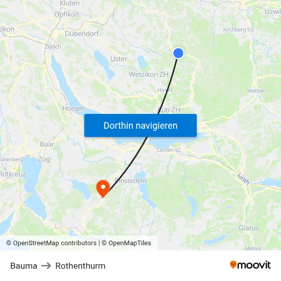 Bauma to Rothenthurm map