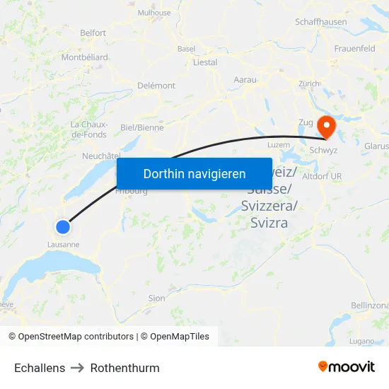 Echallens to Rothenthurm map