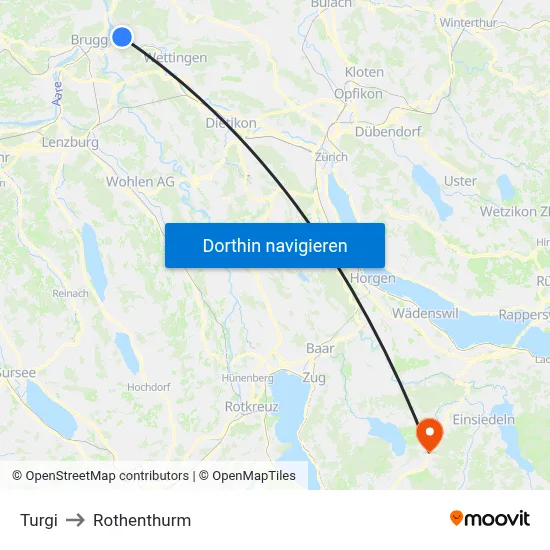 Turgi to Rothenthurm map