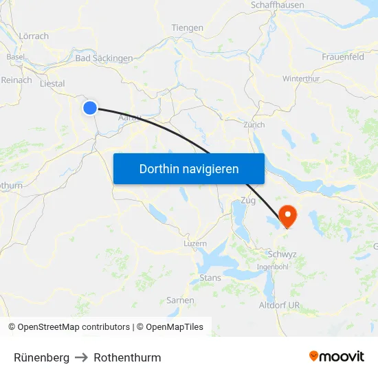 Rünenberg to Rothenthurm map