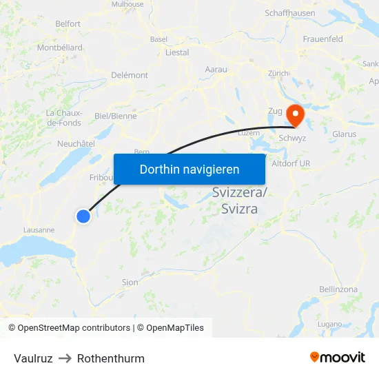Vaulruz to Rothenthurm map