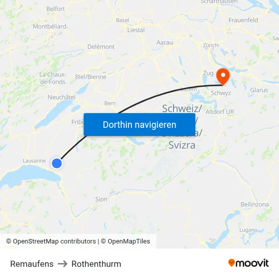 Remaufens to Rothenthurm map