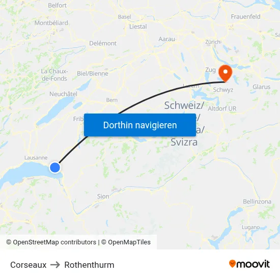 Corseaux to Rothenthurm map