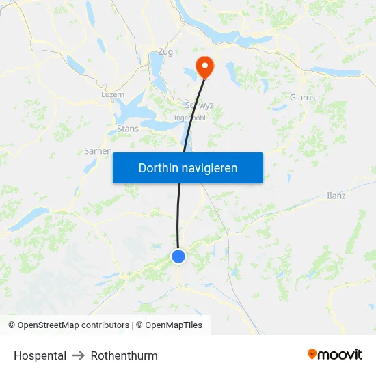 Hospental to Rothenthurm map