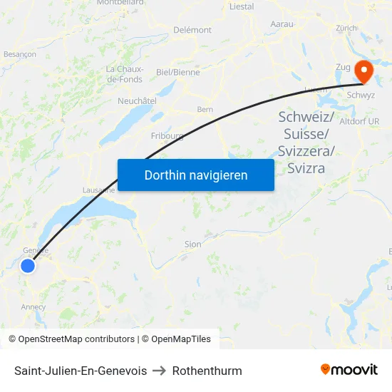Saint-Julien-En-Genevois to Rothenthurm map