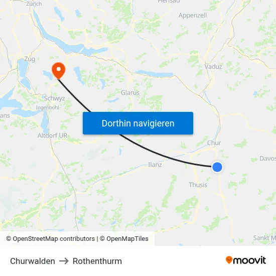 Churwalden to Rothenthurm map