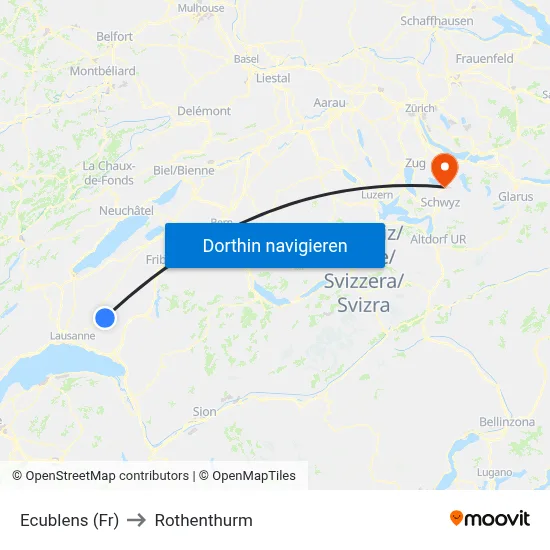 Ecublens (Fr) to Rothenthurm map