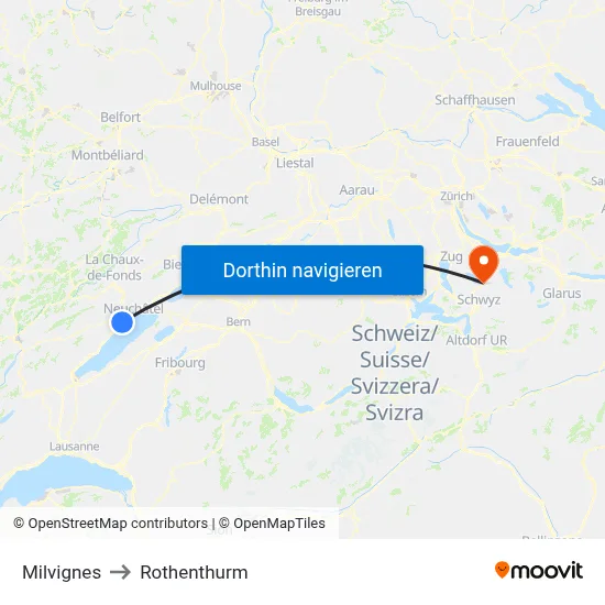 Milvignes to Rothenthurm map