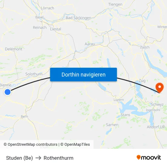Studen (Be) to Rothenthurm map