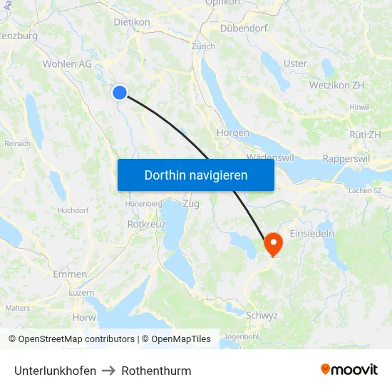 Unterlunkhofen to Rothenthurm map