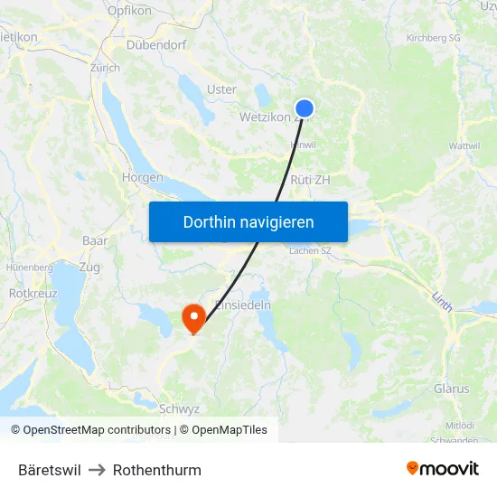 Bäretswil to Rothenthurm map