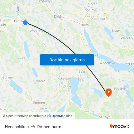 Hendschiken to Rothenthurm map