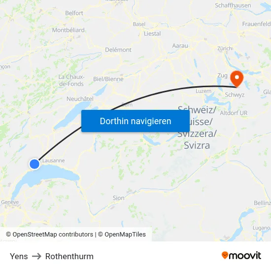 Yens to Rothenthurm map