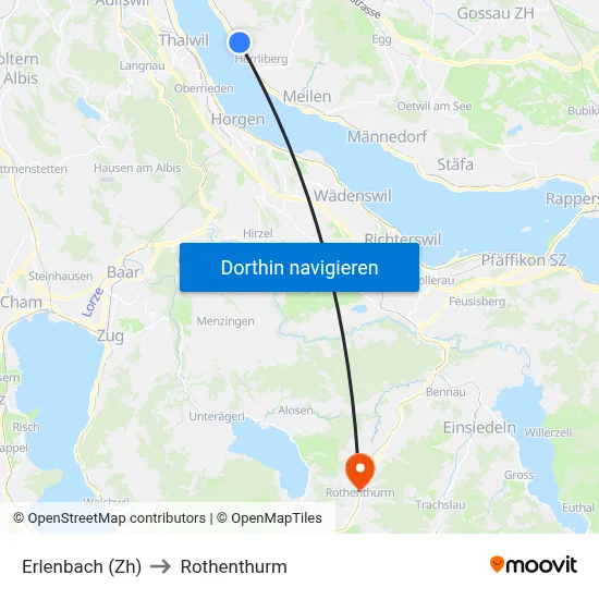 Erlenbach (Zh) to Rothenthurm map