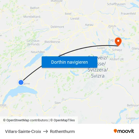 Villars-Sainte-Croix to Rothenthurm map