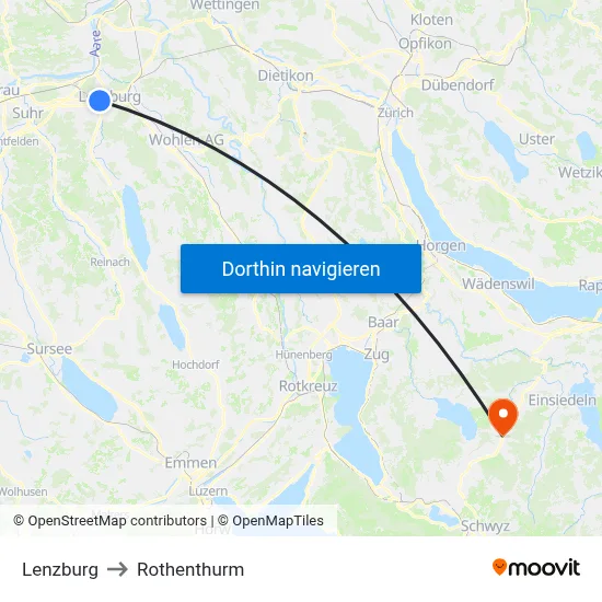 Lenzburg to Rothenthurm map