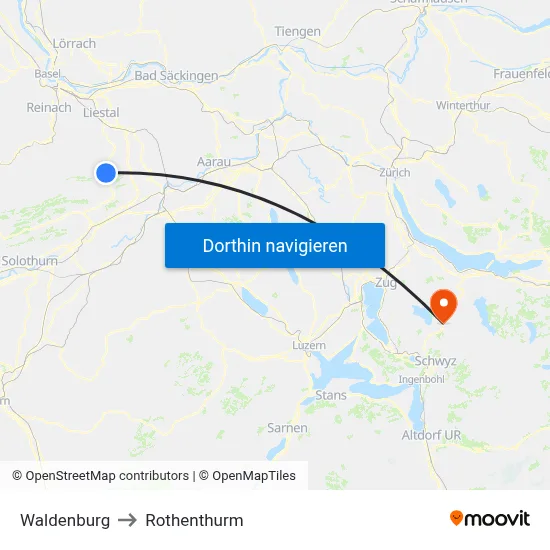 Waldenburg to Rothenthurm map