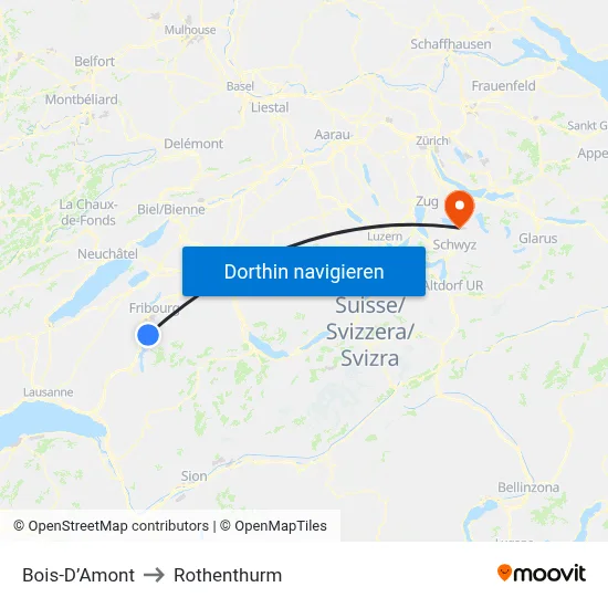 Bois-D’Amont to Rothenthurm map