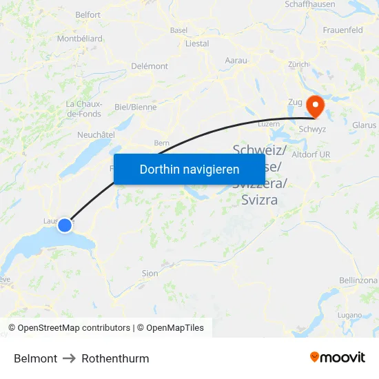 Belmont to Rothenthurm map