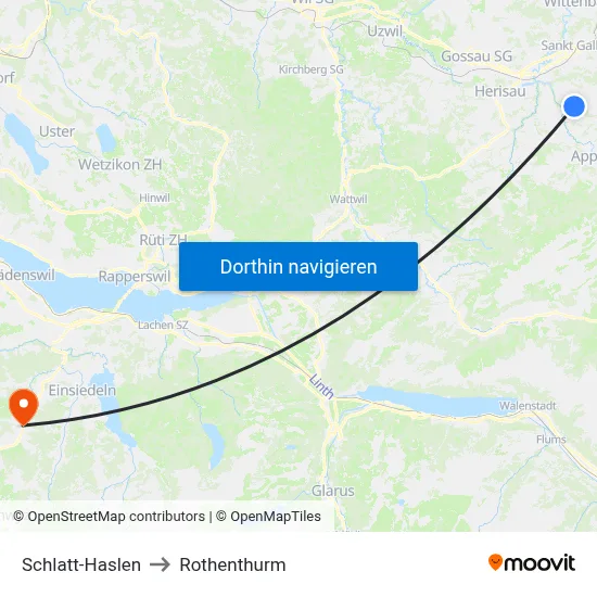 Schlatt-Haslen to Rothenthurm map