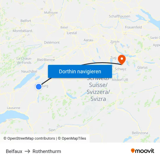 Belfaux to Rothenthurm map