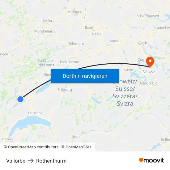 Vallorbe to Rothenthurm map