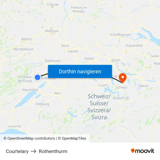 Courtelary to Rothenthurm map