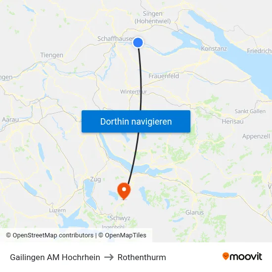 Gailingen AM Hochrhein to Rothenthurm map