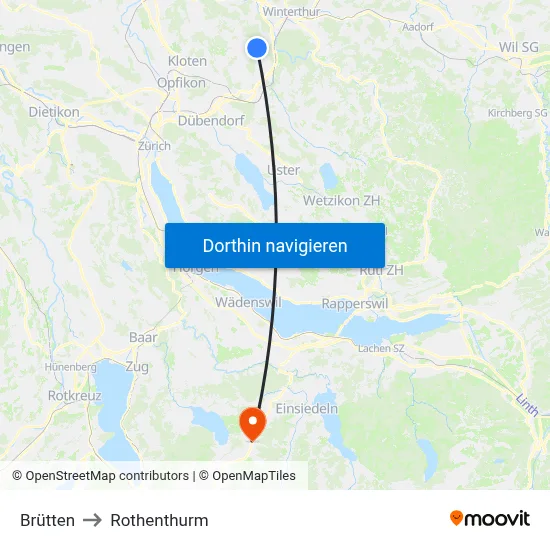 Brütten to Rothenthurm map
