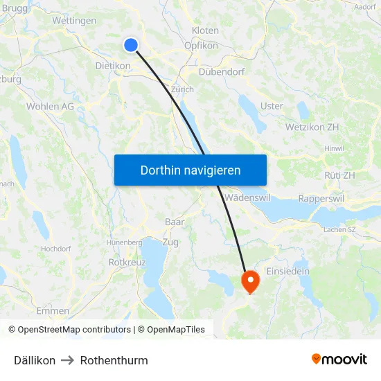 Dällikon to Rothenthurm map